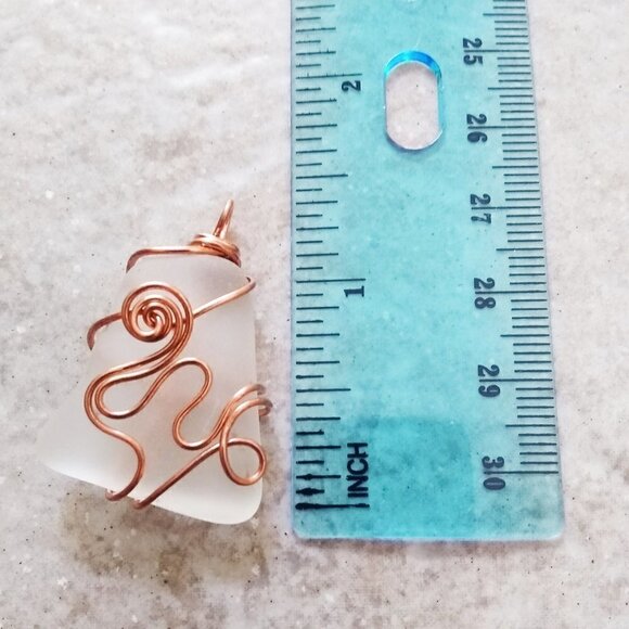 Super Nice! Eclectic Tumbled Glass Pendant! Wire Wrapped w. Copper - Boho Chic - Picture 5 of 6